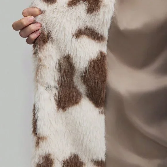 Khaki Casual Womens Leopard Print Oversized Fluffy faux fur Lined Coat - Picture 8 of 8